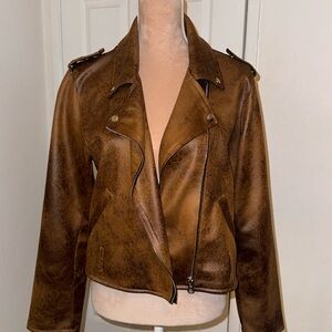 Brown Soft FAUX Leather 70s Motorcycle Jacket